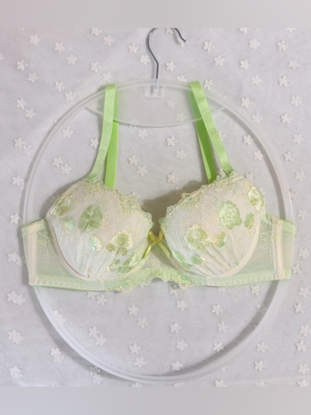 US-32C/JP-D70 Japanese Brand Fresh Lime🍋‍🟩 Popsicle Floral Embroidered Bra
